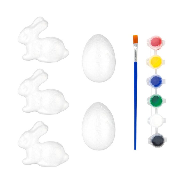 Velykinės dekoracijos dažymui – kiškučių ir kiaušinių rinkinys (5 vnt.)