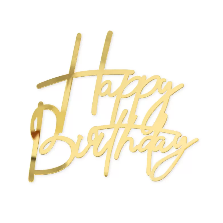 Auksinė veidrodinė dekoracija tortui su gimtadienio motyvu, DIY, 1 vnt