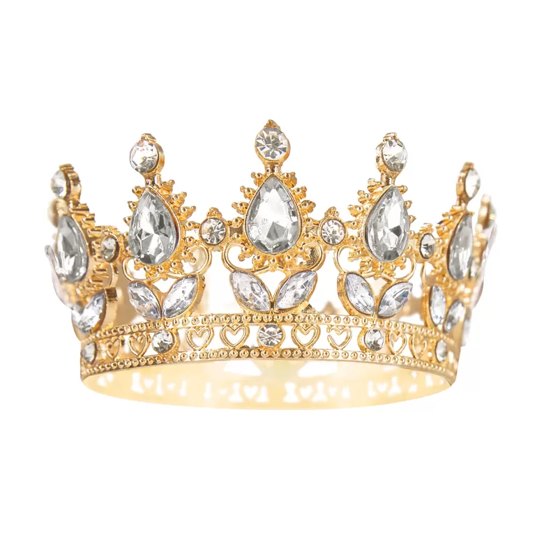 Torto dekoracija – Auksinė karūna su sidabriniais kristalais, 10 cm