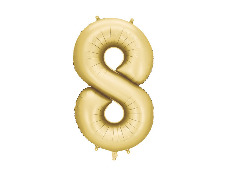 Satininis folinis balionas skaičius „8", 86 cm, auksinis
