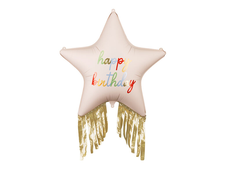 FOLINIS BALIONAS „ŽVAIGŽDĖ SU KUTAIS – HAPPY BIRTHDAY“, 72 × 72 cm