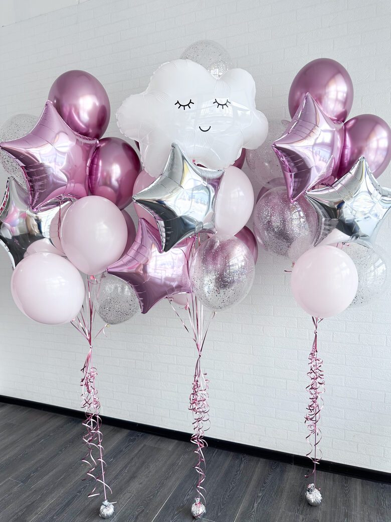 Rausvas balionų rinkinys "Debesėlis" 