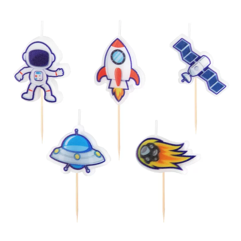 Gimtadienio torto žvakutės „Kosmosas“, 5 vnt. rinkinys