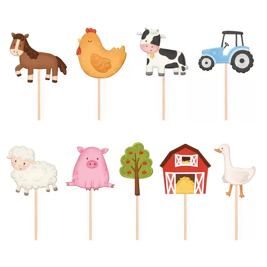 „Ferma“ torto dekoracijos (topperiai), 9 vnt. rinkinys