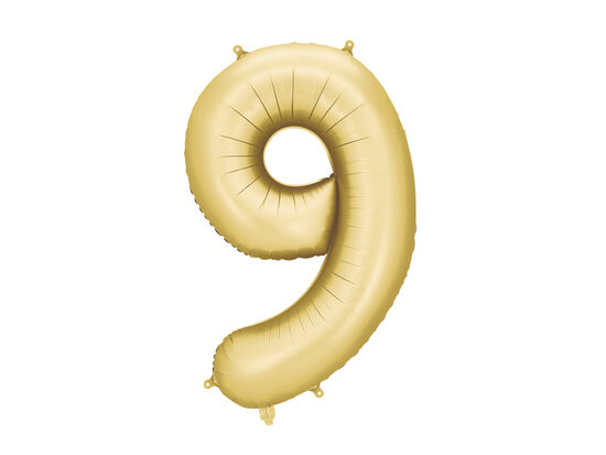 Satininis folinis balionas skaičius „9“, 86 cm, auksinis