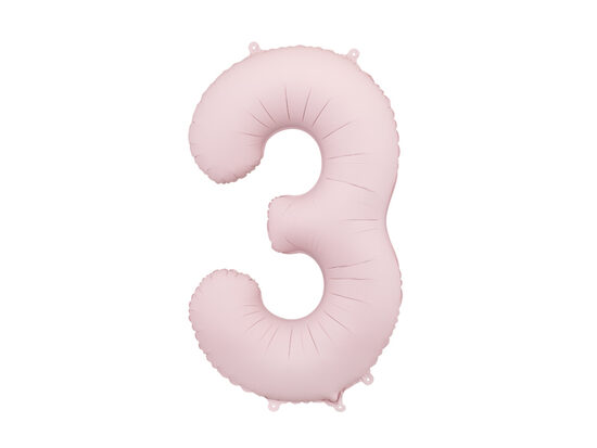 Matinis folinis balionas skaičius „3“, 86 cm, šviesiai rožinis