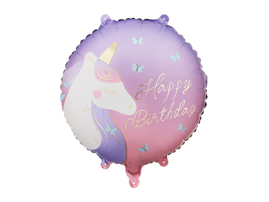 Folinis balionas „Happy Birthday“ su vienaragiu 35 cm