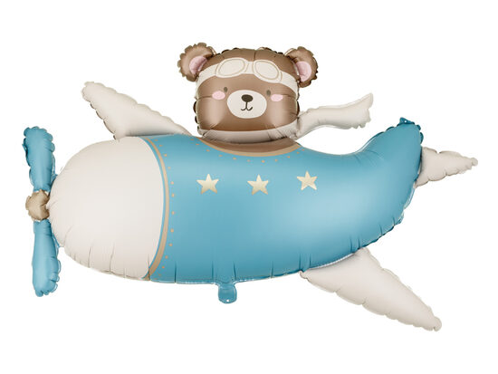 Folinis balionas „Bear in Airplane“ 94 cm mėlynas