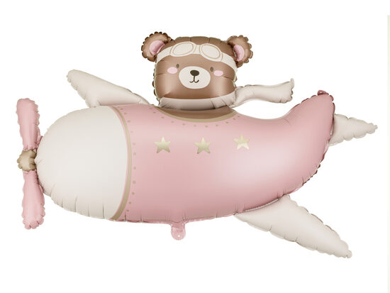 Folinis balionas „Bear in Airplane“ 94 cm rožinis
