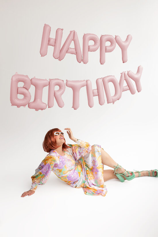 Matinis folinis balionas „Happy Birthday“, rožinis, 340 x 35 cm
