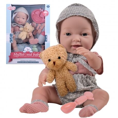 WOOPIE ROYAL lėlė kūdikėlis 36 cm su meškučiu ir maitinimo priedais