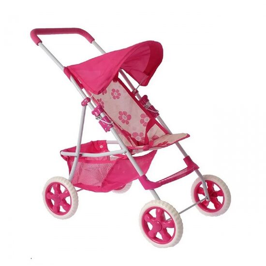 WOOPIE ROYAL lėlių vežimėlis – gėlėtas, sulankstomas, su stogeliu ir krepšeliu