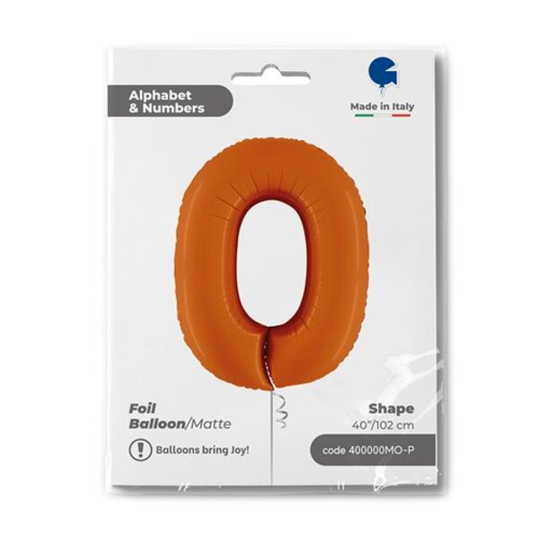 Folinis balionas skaičius "0" , matinė oranžinės spalvos (102 cm)