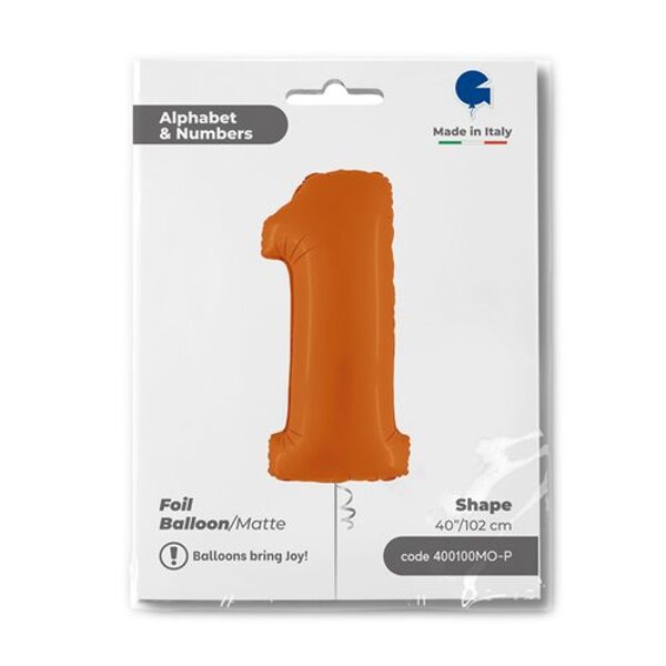 Folinis balionas skaičius "1" , matinė oranžinės spalvos (102 cm)