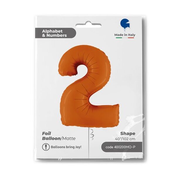 Folinis balionas skaičius "2" , matinė oranžinės spalvos (102 cm)