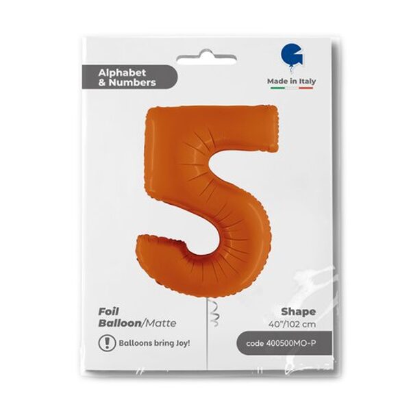 Folinis balionas skaičius "5" , matinė oranžinės spalvos (102 cm)