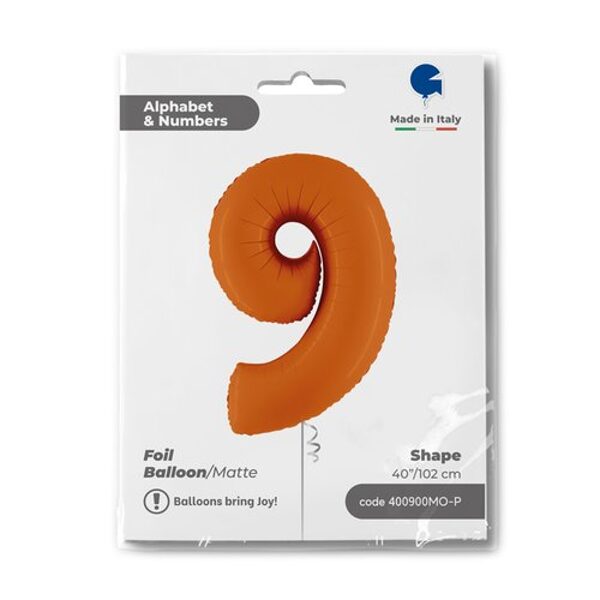 Folinis balionas skaičius "9" , matinė oranžinės spalvos (102 cm)