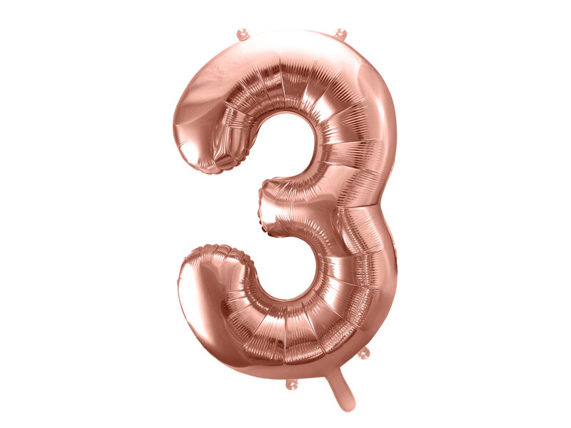 Folinis balionas skaičius "3", rožinio aukso spalvos (86 cm)