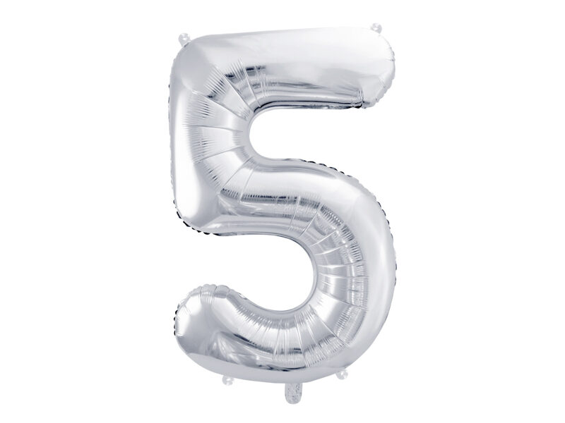 Folinis balionas skaičius "5", sidabrinės spalvos (86 cm)