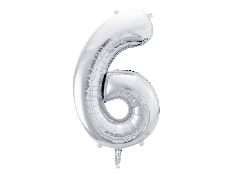 Folinis balionas skaičius "6", sidabrinės spalvos (86 cm)