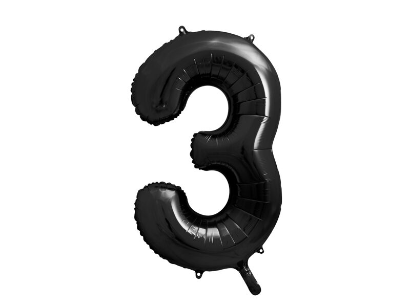 Folinis balionas skaičius "3", juodos spalvos (86 cm)