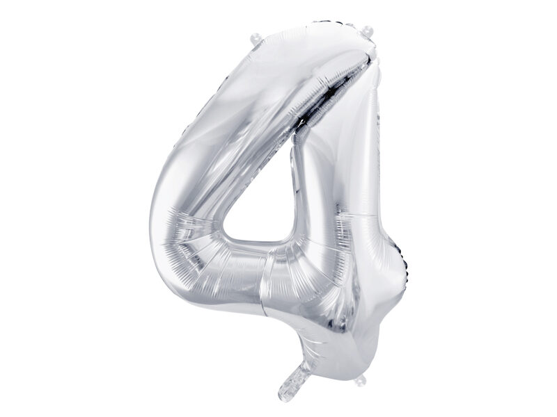 Folinis balionas skaičius "4", sidabrinės spalvos (86 cm)